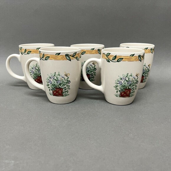 Thomson Pottery Cups Birdhouse Birds Heart Vine Border Lot of 5 - Picture 1 of 7